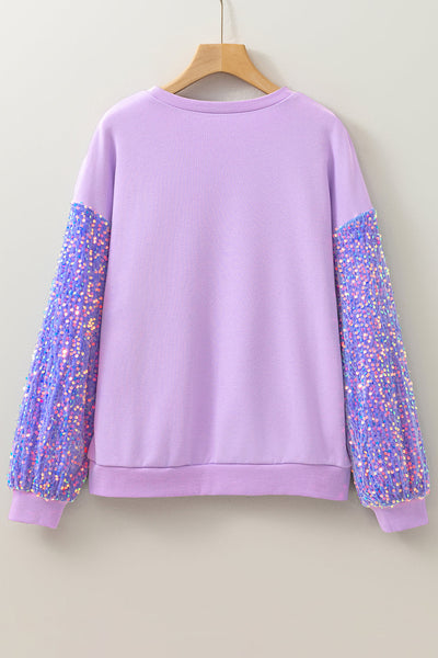Chic Women's Orchid Petal Sequin Long Sleeve Pullover Top - Stylish Casual Wear for Effortless Elegance