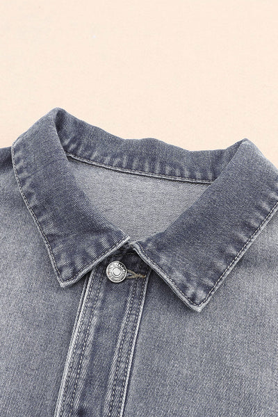 Casual Women's Gray Denim Jacket with Chest Pockets, Drop Shoulder Design, Relaxed Fit for Effortless Everyday Style