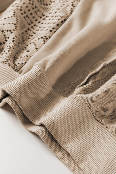 Women's Parchment Knit Crochet Sweatshirt with Exposed Seams and Ribbed Trim - Stylish, Comfortable, and Versatile