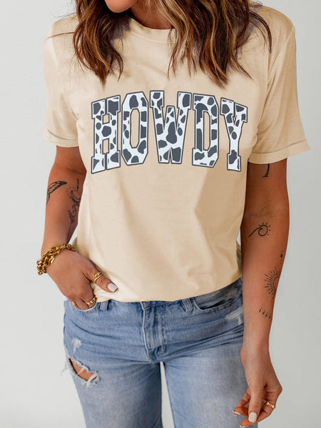 Cow Print Western Howdy Khaki Graphic T-Shirt