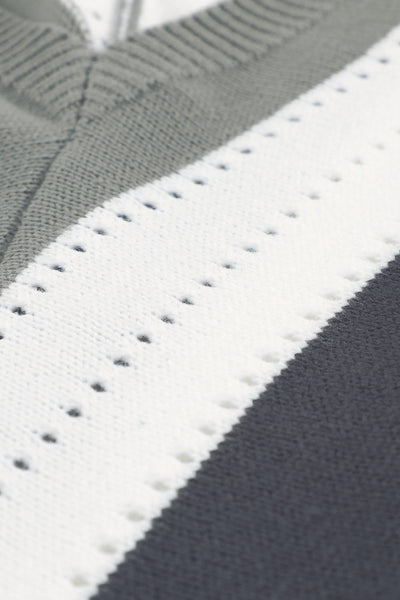 Zip-Up V-Neck Striped Sweater
