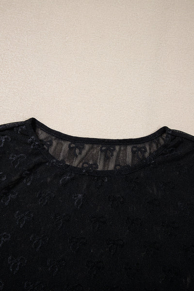 Trendy Women's Black Long Sleeve Top with Elegant Mesh Bow Design - Perfect for Casual or Dressy Outfits