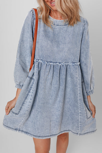 Casual Chic Women's Blue Denim T-Shirt Dress with Relaxed Fit and Short Sleeves Effortless Everyday Style