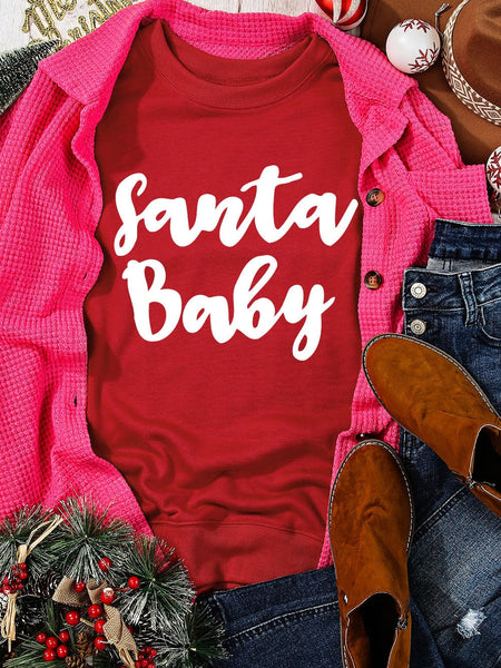 Santa Baby Red Letter Print Crew Neck Sweatshirt