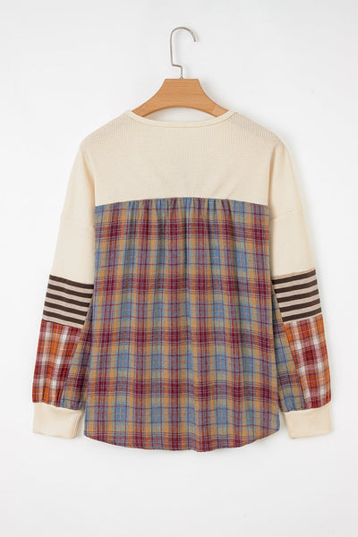 Women's Soft Beige Waffle Knit Long Sleeve Top - Cozy Casual Style for Everyday Comfort and Effortless Chic