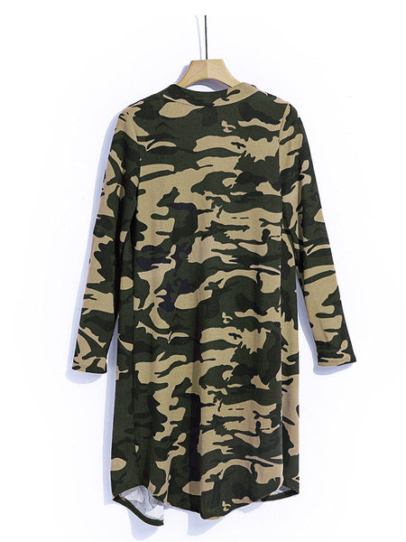Women's Green Camo Print V-Neck Cardigan in Cardigans