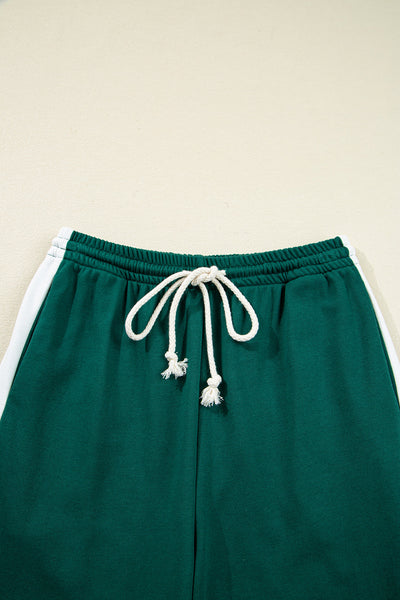 Women's Sea Green Pullover and Varsity Stripe Drawstring Pants Set - Comfy Casual Loungewear for Relaxed Style