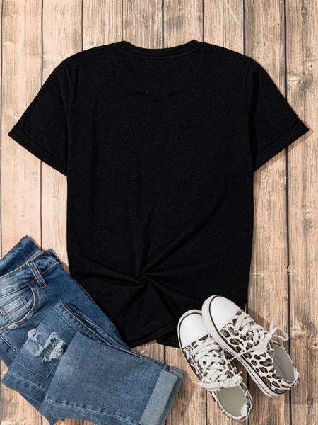 Sparkling Black Rhinestone Smile Face Sequin Graphic Tee