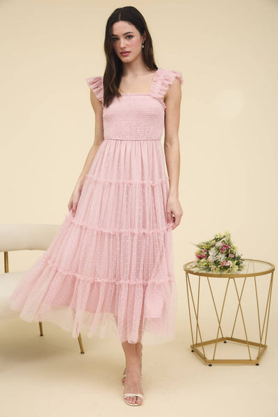 Polka Dot Chiffon Tiered Dress | Sage