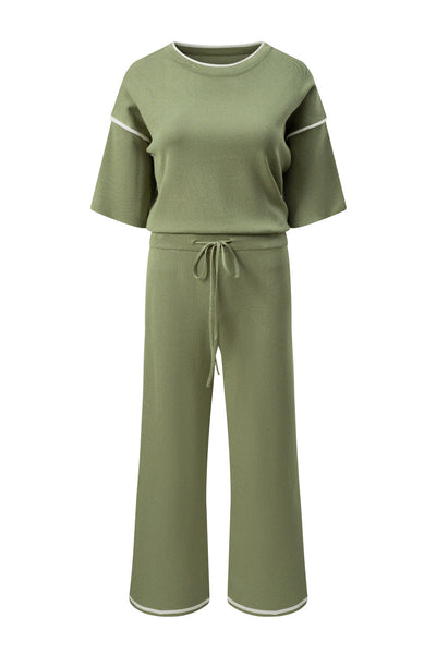 Women's Guacamole Green Knit Wide-Leg Two-Piece Lounge Set