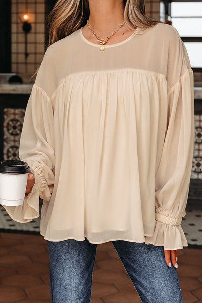 Soft Pastel Pleated Chiffon Blouse for Women - Elegant, Lightweight, Breezy Style Perfect for Any Occasion