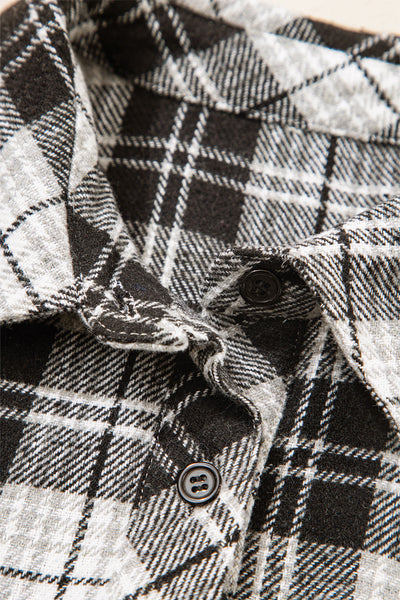 Trendy Women's Long Sleeve Black Plaid Button-Up Shirt - Casual Fit for Effortless Everyday Style