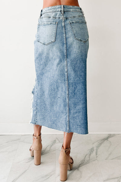 women's light wash high-waisted distressed denim skirt for women - casual summer style, effortless fit for everyday wear made for easy styling and