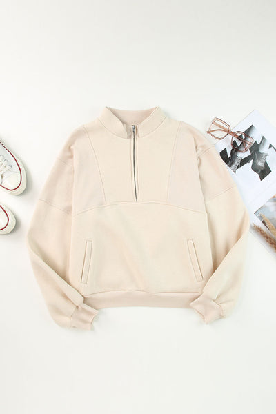 Women's Apricot Cotton-Blend Oversized Half-Zip Pullover