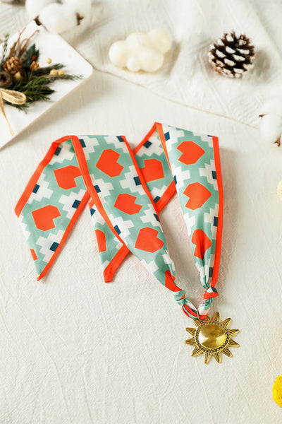 Women's Boho Geometric Scarf Necklace with Gold Sun Pendant
