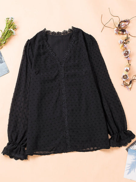 Chic Lace Panel Long Sleeve Blouse