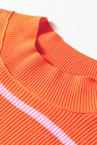 Stylish Women's Cozy Orange Stripe Sweater - Comfortable Knit Top with Relaxed Fit for Casual Everyday Style