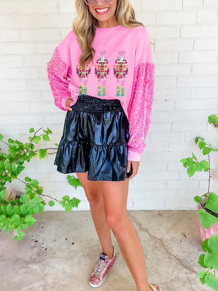 Pink Nutcracker Sequin Sleeve Christmas Sweatshirt