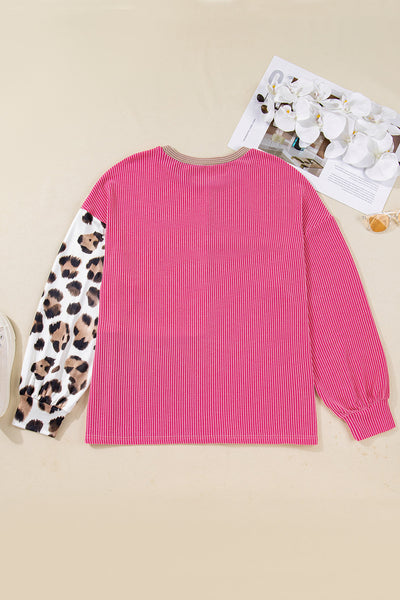 Women's Rose Pink Leopard Colorblock Plus Size Top