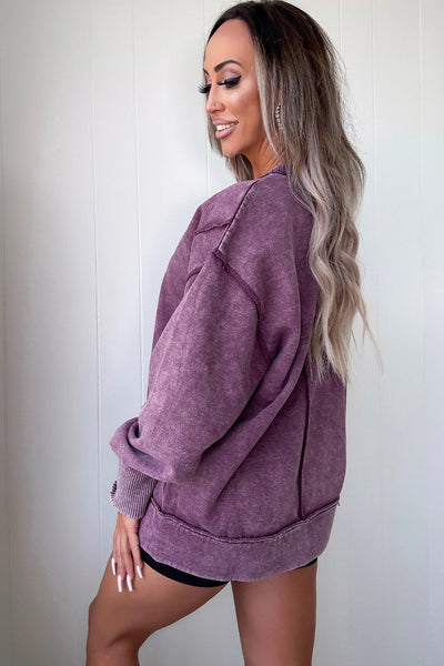 Cozy Women's Valerian Mineral Wash Pullover Sweatshirt with Exposed Seams Unique, Stylish Comfort for Every Occasion