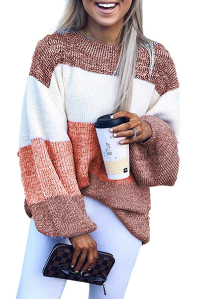 Cozy Women's Orange Long Sleeve Knitted Sweater - Casual Round Neck Top for Effortless Everyday Style