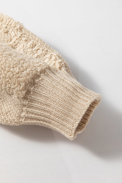 Cozy Women's Parchment Checkered Sherpa Sweater - Loose Fit Crew Neck for Stylish Fall and Winter Layering