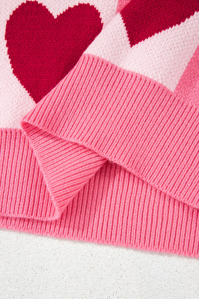 Cozy Women's Pink Heart Checkered Sweater - Cute Crew Neck for Valentine‚Äôs Day and Romantic Outings