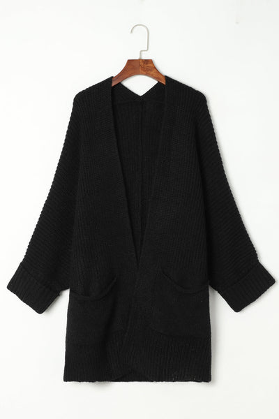 Cozy Women's Black Oversized Cardigan with Fold-Over Sleeves  Stylish Open Front Layering Essential