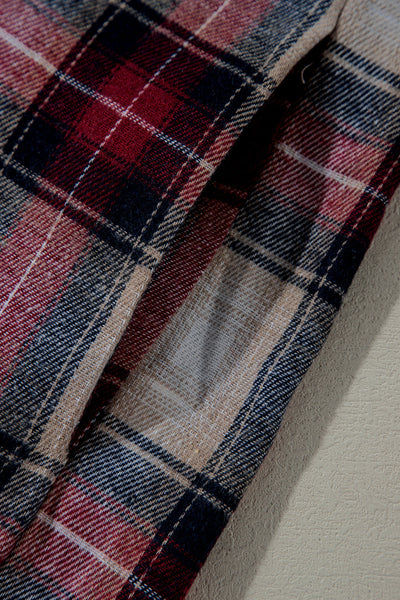 Women's Casual Red Plaid Hooded Shacket with Chest Pocket - Trendy Layering Jacket for Fall Fashion
