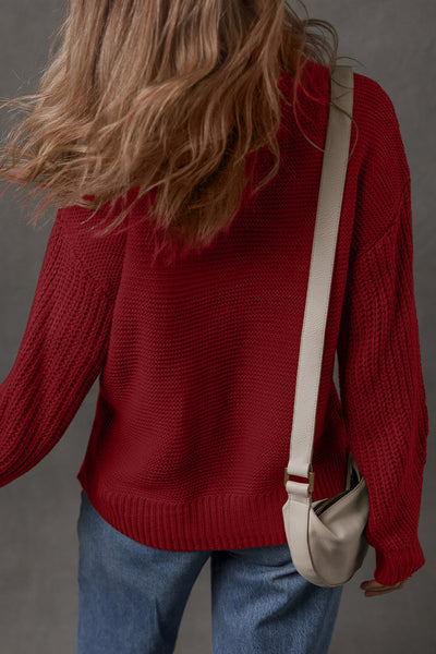Cozy Women's Loose Red Dahlia Sweater with Drop Shoulders & Front Seam Design - Perfect for Casual Outfits