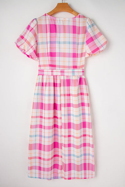 Elegant Rose Red Ric-Rac Puff Sleeve Shirt Dress