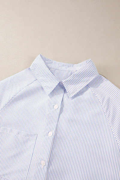 Women's Orchid Petal Striped Loose Fit Blouse with Shirred Cuffs