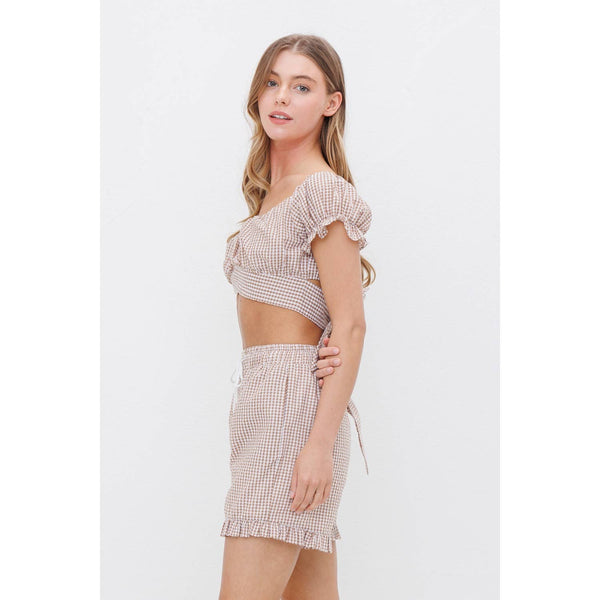 Ruffled Gingham Shorts With Tie