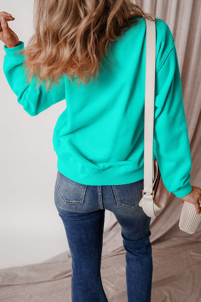 Cozy Women's Aruba Blue Fleece-Lined Drop Shoulder Sweatshirt - Stylish Terry Pullover for Casual Comfort