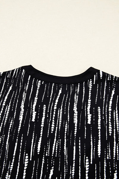 Chic Women's Black Abstract Print V-Neck Blouse - Comfortable Fall Top for Layering & Everyday Style