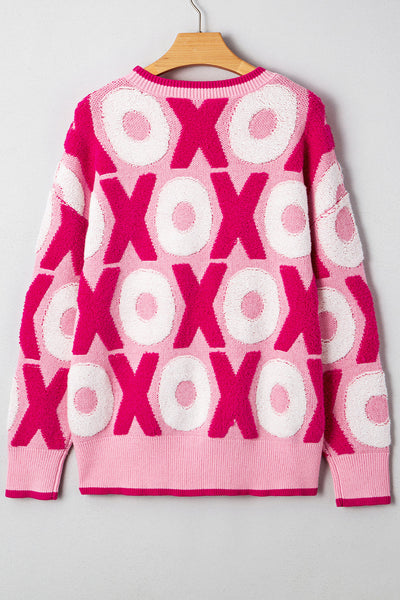 Cozy Women's Pink XOXO Crewneck Sweater - Casual Drop Shoulder Style, Perfect Valentine‚Äôs Day Gift for Her