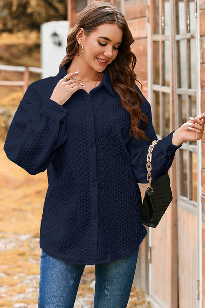 Cozy Beige Oversized Cable Knit Shacket for Women - Chic Layering Jacket for Casual Style and Comfort