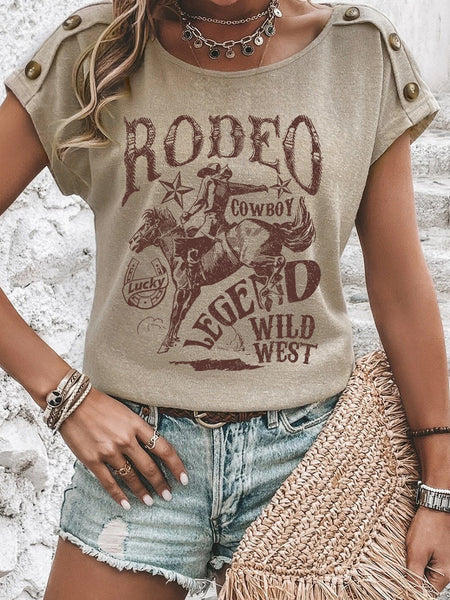 Western Cowboy RODEO Smoke Gray Graphic Batwing Sleeve T-Shirt