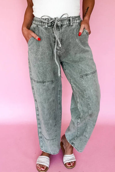 Chic Women's Gray Pleated Barrel Pants Comfortable Back Track Design for Effortless Everyday Style