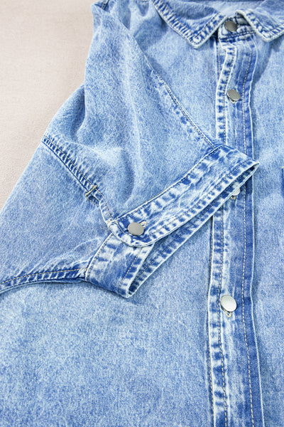 Women's Retro Short Sleeve Denim Midi Shirt Dress