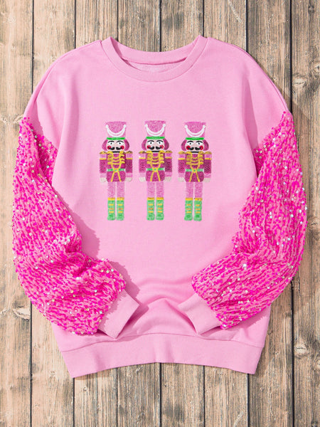 Pink Nutcracker Sequin Sleeve Christmas Sweatshirt