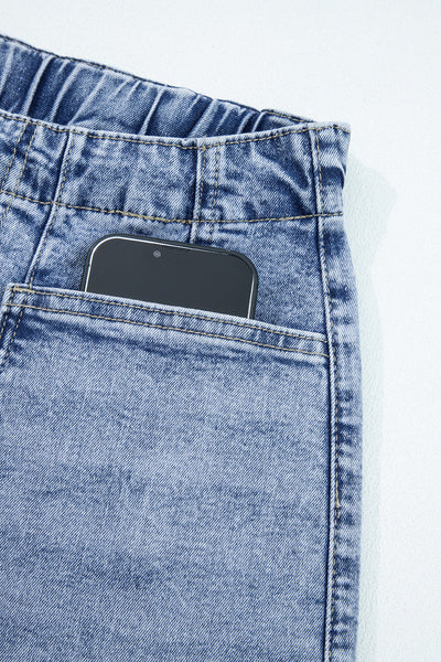 High-Waisted Cotton Blend Barrel Jeans in Medium Blue with practical styling and dependable silhouette control.