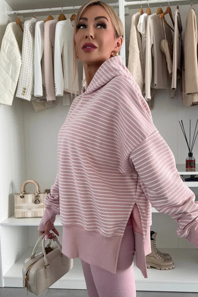 Cozy Women's Stripe Hoodie - Casual Pullover with Adjustable Drawstring for Everyday Style and Comfort