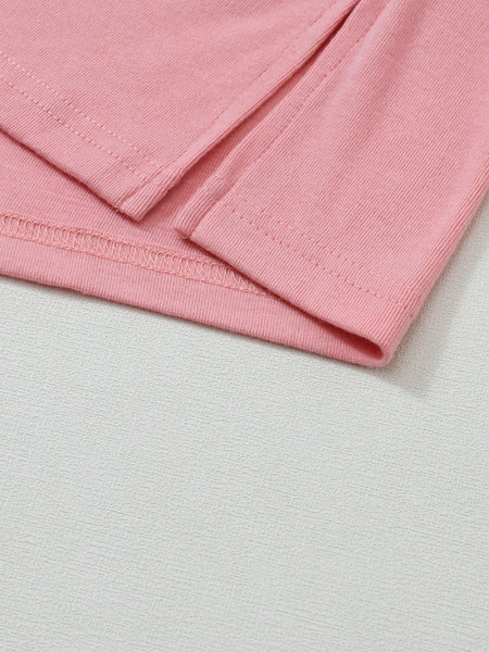 Peach Blossom Striped Bishop Sleeve Patchwork Top with Color Block