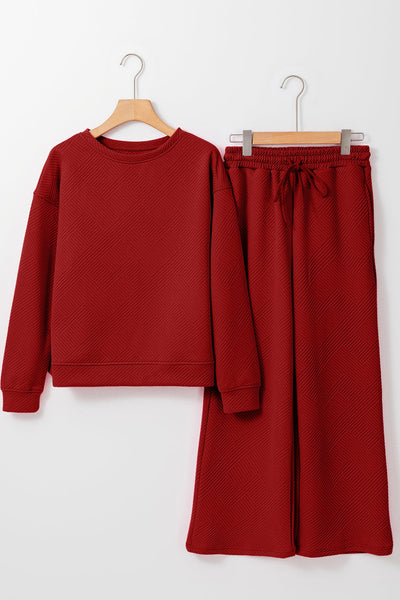 Women's Red Dahlia Ultra Loose Slouchy Lounge Set - Cozy 2-Piece Textured Outfit for Effortless Casual Style