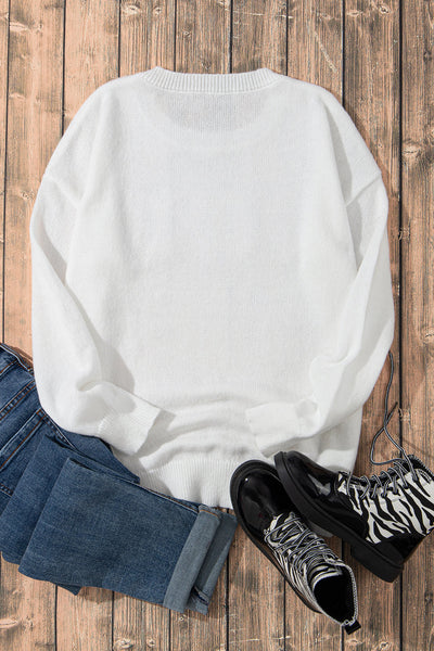 Women's Casual White Glitter Print Sweater with Round Neck - Stylish and Comfortable for Everyday Fashion