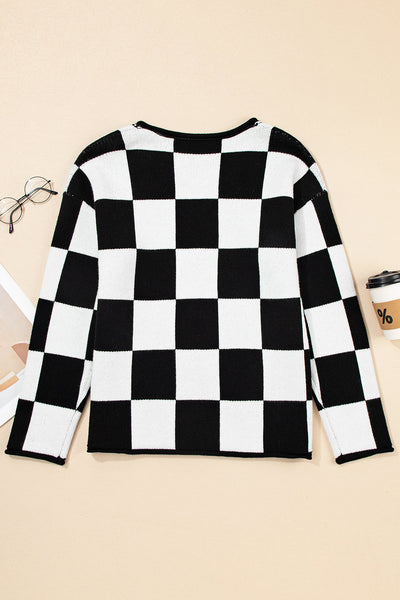 Soft Knit Women's Cozy Checked Sweater - Classic Fit for Effortless Style and Warmth in Autumn & Winter Fashion