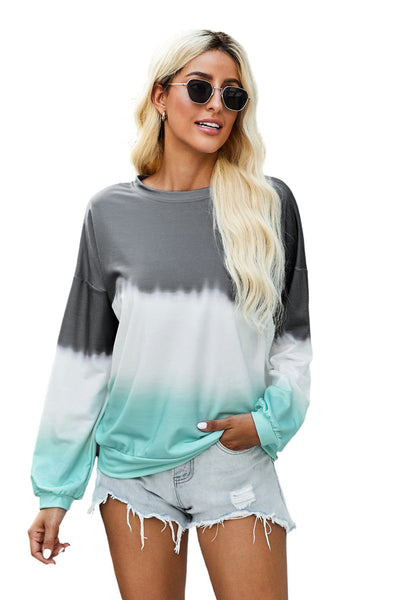 Trendy Women's Gray Color Block Tie Dye Pullover Sweatshirt - Relaxed Fit for Casual Comfort and Everyday Style