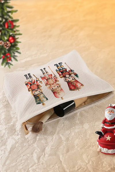 Women's Nutcracker Corduroy Cosmetic Pouch with Zipper