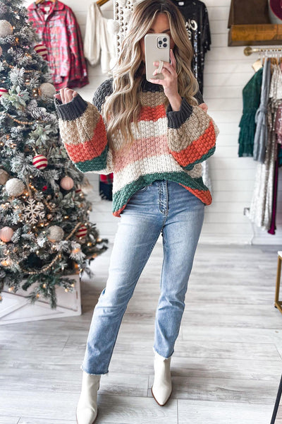 Cozy Vibrant Orange Oversized Striped Knit Sweater for Women Trendy Layering Piece for Chic Fall Style